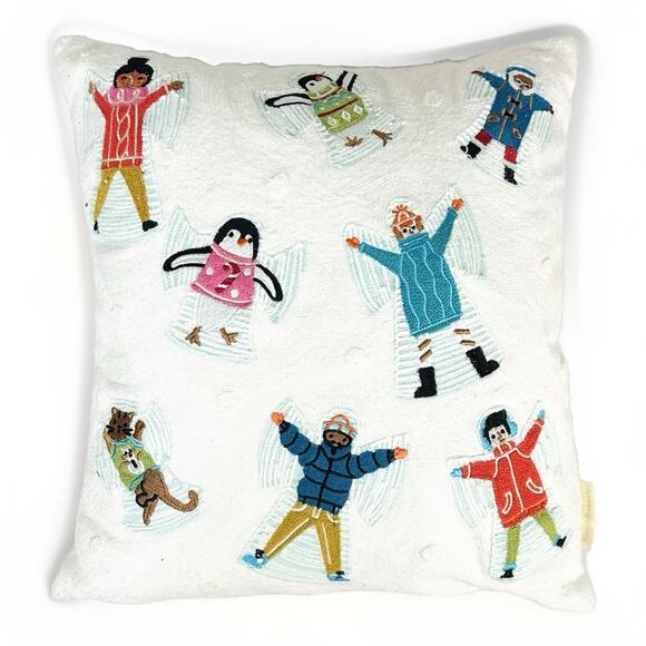 (2) WORLD MARKET Exclusive White Embroidered Snow Angels Accent Throw Pillows - Picture 2 of 5